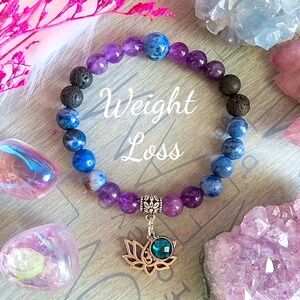🪷 Healing Weight Loss Natural Stone Bead Stretch Bracelet With Lotus Flower